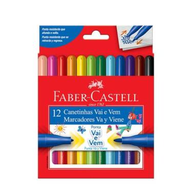 Imagem de Canetinha vai e vem Faber Castell com 12 cores, ponta afunda e volta -