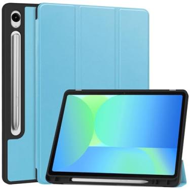 Imagem de Compatível com Samsung Galaxy Tab S10 FE/ S9 FE 10,9 polegadas, capa protetora fina para tablet, despertador automático, capa protetora de TPU macio, capa inteligente com suporte para lápis(Light Blue