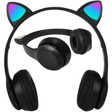 Imagem de Fone de Ouvido Bluetooth Orelha de Gato com LEDs (Preto) - YODHE