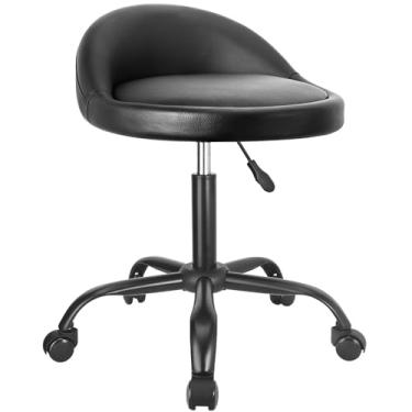 Imagem de JOSTZHXIN Banqueta de rodinhas com costas, cadeira de salão de couro PU para massagem de tatuagem, trabalho de desenho, cadeira giratória para escritório em casa (estilo 3)