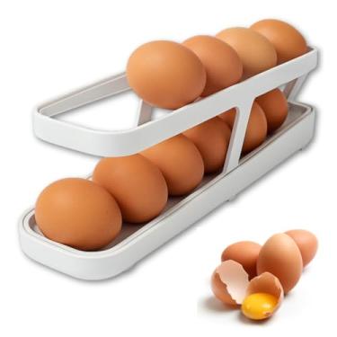 Imagem de Kit 2 Porta Ovos Para Geladeira com Dispenser de Rolagem Armazenamento Organizador