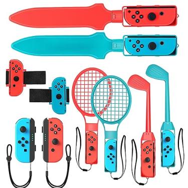 Imagem de 2023 Nintendo Switch Sports Accessories Bundle -10 in 1 Family Accessories Kit for Switch Sports Games:Raquetes de tênis, tacos de golfe para Mario Golf Super Rush, tiras de perna de futebol, punhos de espada para o jogo Chambara, pulseiras