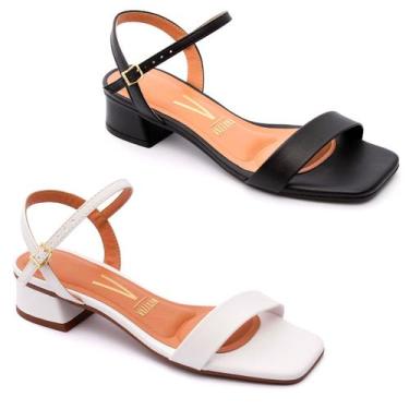 Imagem de Kit 2 Sandália Vizzano Feminina Salto Bloco Baixo Original, 34, Preto,