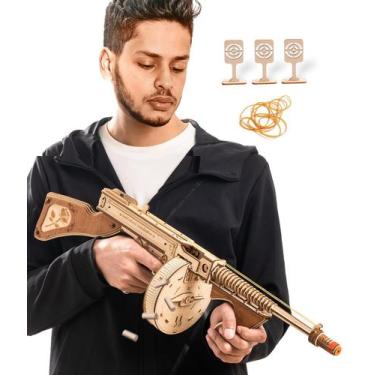 Imagem de Quebra-cabeça de madeira 3D ROKR Tommy Gun Rubber Band Toy para adulto