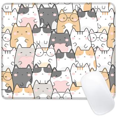 Imagem de Mouse pad de gatos fofos quadrados com borda costurada, mousepad de computador com base de borracha antiderrapante para computador, laptop, acessórios de mesa de escritório, 24 x 20 cm