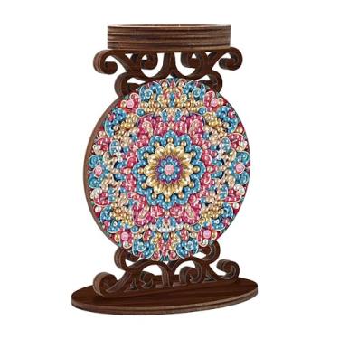 Imagem de DIZAKIM Mandala DIY Castiçal de diamante, pintura de arte de diamante, decoração de casa de madeira, castiçal, enfeites de Natal de Halloween (diamante de dupla face) - # 05-Mandala (#7)