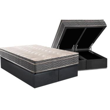 Imagem de Cama Box Baú Queen: Colchão Anatômico Paropas D45 Conforto Mega Firme + Base Crc Suede Gray (158x198)