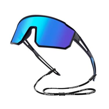 Imagem de KesaPlan Óculos de sol polarizados de beisebol infantil para meninos e meninas, óculos de sol esportivos juvenis para crianças de 6 a 14 anos, softball, ciclismo, Armação preta B4/Lente espelhada azul