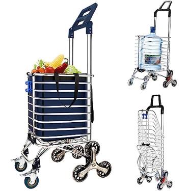 Imagem de Carrinho de 8 rodas para subir escadas com alça giratória de 360°, carrinho de compras dobrável com placa de cobertura, capacidade de carga de 51 kg, carrinho multiuso para compras em armazéns e muito