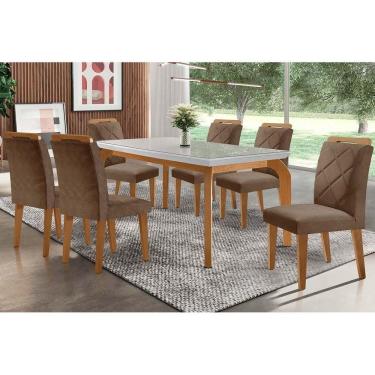 Imagem de Kit Mesa Londrina Tampo Vidro 180cm + 6 Cadeiras Melissa Imbuia Chocolate Capuccino
