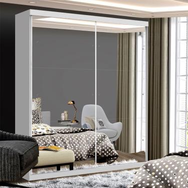 Imagem de Guarda Roupa Solteiro 2 Portas De Correr E 6 Espelhos Lila Minastex Branco