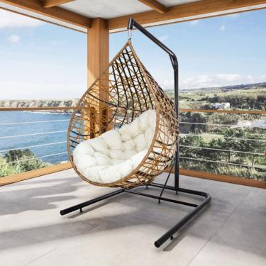 Imagem de Cadeira Balanço Ninho Suspenso Gota Tramado Almofada Impermeável Acesse Móveis Caramelo-branco Gelo