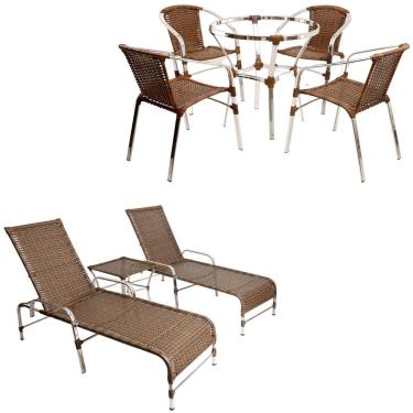 Imagem de 4 Cadeiras E Mesa Floripa Com 2 Espreguiçadeiras Catar Argila