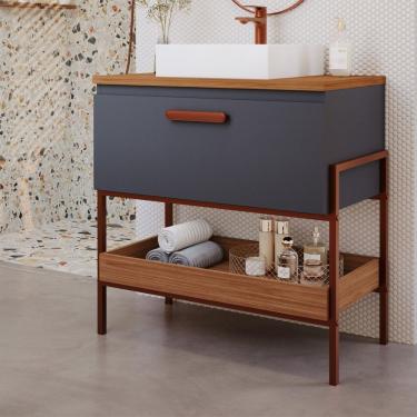 Imagem de Gabinete Para Banheiro Com Cuba Hana Espresso Móveis Titânio