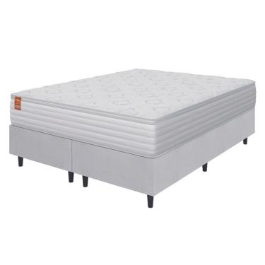 Imagem de Cama Box Queen C/ Colchão Molas Ensacadas Real Linho Branco Inducol Branco