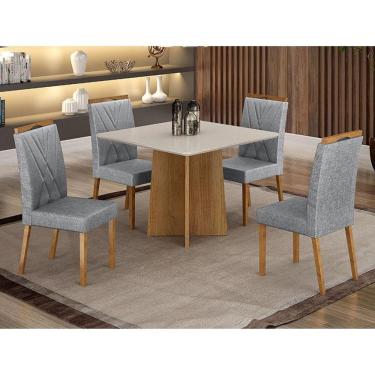 Imagem de Mesa De Jantar Ambiente Jade 90cm Cinamomo Off White Com 4 Cadeiras Lara Linho Prata - Valdemóveis
