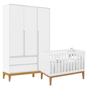 Imagem de Berço Americano Unique E Guarda Roupa 3 Portas Nature Clean Branco Soft Eco Wood - Matic