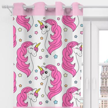Imagem de Cortina Para Quarto Unicórnio Rosa/pink 2,00m X 1,50m - Para Varão Simples