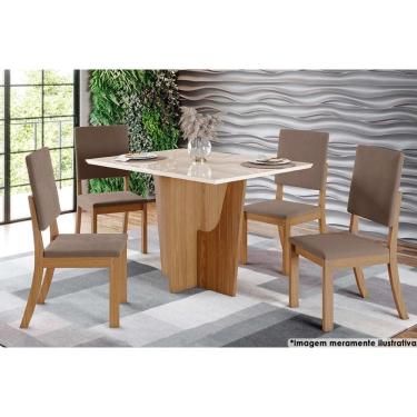 Imagem de Sala De Jantar Tampo Reto Madeirado com vidro 120x80cm E 4 Cadeiras Nature marrom Amêndoa
