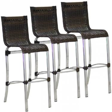 Imagem de Kit 3 Banquetas Alta Haiti Alumínio Fibra Sintética 107 Cm Trama Pedra Ferro Trama Original