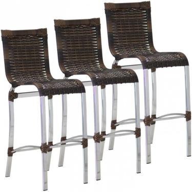 Imagem de Kit 3 Banquetas Alta Haiti Alumínio Assento Fibra Sintética 107 Cm Marsala Trama Original