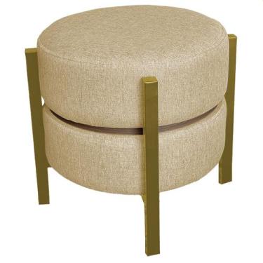 Imagem de Puff Multiuso Mesa Sala Ferro Base Dourado Linho - Anifer Loja, BEGE