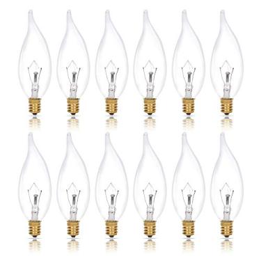 Imagem de Simba Lighting Lâmpadas Incandescentes Decorativas Candelabro Flame Tip Transparente Ca10 25W Base E12 (Pacote Com 12) 120V Para Lustres, Ventiladores De Teto, Pendentes, Arandelas Parede, Regulávei