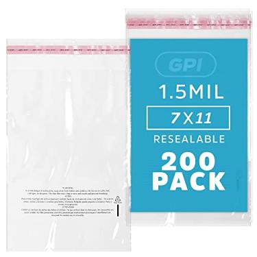 Imagem de GPI Pacote Com 200 Sacos Plásticos Transparentes Autovedantes De 7" X 11", 1,5 Mil, Removíveis E Reseláveis Fita Adesiva, Aviso Sufocamento Para Embalagem, Envio Camisetas Roupas.
