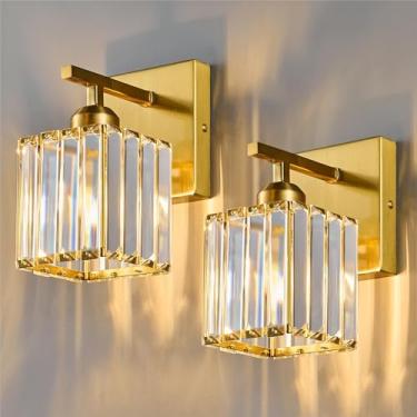 Imagem de FDPBY Arandelas De Parede Cristal Dourado Conjunto Duas Lâmpadas Internas Modern Light Banheiro Vaidade Luminárias Iluminação Montada Sala