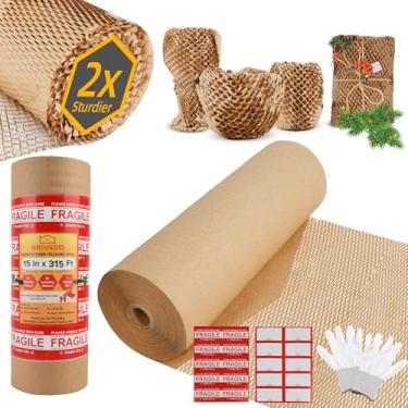 Imagem de BRIVADO Rolo De Papel Embalagem Honeycomb 15" X 3780" (315 Pés) - Ecológica Com Adesivos Frágeis E Etiquetas, Luvas, Reciclável, Alternativa Ao Plástico-Bolha Para Mudanças Remessas