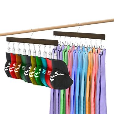 Imagem de LMSAWK - Pacote Com 2 Organizadores De Chapéus, Cabides Para Guarda-Roupas, 20 Clipes, Madeira Giratórios 360° Meias, Máscaras Faciais, Toalhas, Roupas Bebê, Luvas (Vintage)