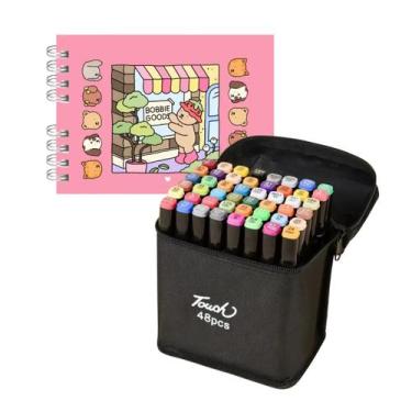 Imagem de Kit Livro de Colorir Bobbie Goods 48 Canetinhas Estojo de Canetas Pont