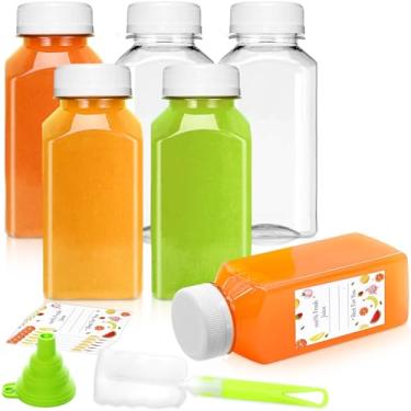 Imagem de XSBAIHUO Garrafas de suco, garrafa de plástico sem BPA de 227 g com tampas à prova de vazamento, recipientes reutilizáveis para bebidas para casa, piquenique, escritório (pacote com 6)