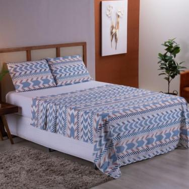 Imagem de KIT LENÇOL COMPLETO 4 PEÇAS CAMA CASAL QUEEN PERCAL 400 FIOS COM LENÇOL DE ELÁSTICO LISO 2M X 1,60M (Geométrico)