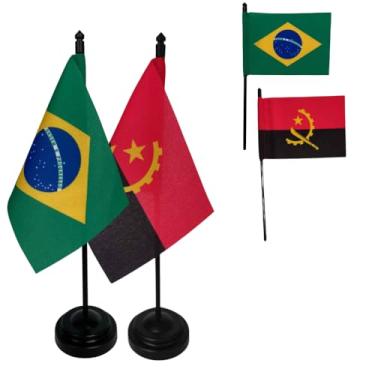 Imagem de Kit Bandeiras de Mesa Brasil e Angola, Base e Haste em Plástico Preto, Tecido Oxford, Uma Face