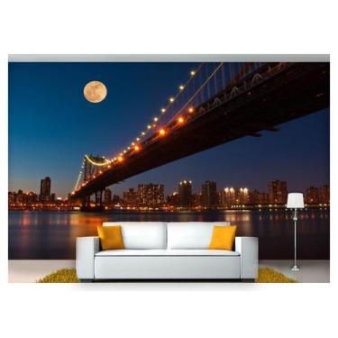 Imagem de Papel De Parede Lua Cheia Ponte Brooklyn 3D Lua28 - Você Decora