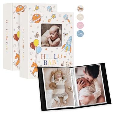 Imagem de Lanpn Álbum De Fotos Bebê 4X6 Com 100 Bolsos, 2 Pacotes, Mini Livros Memórias Linho Para Recém-Nascidos, Janela Faça Você Mesmo, Carregador Superior, Verticais, Presente Chá Bebê, Menino E Menina, C