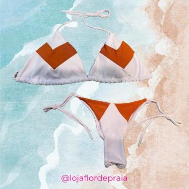 Imagem de Conjunto Biquíni Ibiza Branco e Marrom - Flor de Praia
