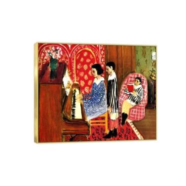Imagem de BMZFYBS Quadro dourado arte de parede pinturas famosas - imagens em tela para sala de estar - lição de piano - pôster e impressões de decoração de casa 40 x 50 cm 16 x 20 pol