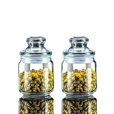Imagem de LICONG-2019 Conjunto de 2 potes de chá de vidro redondos latas de café com tampas herméticas, frascos de vidro lisos e transparentes para café, macarrão, chá, lanche, nozes, biscoitos, lata hermética