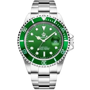 Imagem de Reginald Relógio masculino luminoso de quartzo giratório bisel safira vidro prata aço inoxidável pulseira e caixa à prova d'água esportes preto, Mostrador verde, esportes
