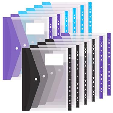 Imagem de Colorlife Pacote com 12 pastas de plástico para fichário, 11 furos, expansíveis, para documentos de 2/3/4 com botão de pressão e etiqueta de folha solta para escritório, escola, casa, 3 cores