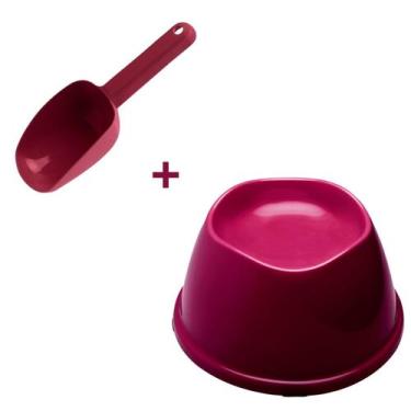 Imagem de Kit Pote Comedor Alto Elevado Pet + Pá Dosadora Colher Ração - Stark P