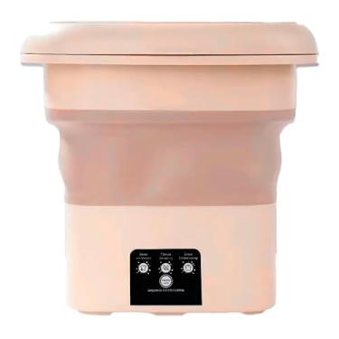 Imagem de Mini máquina de lavar roupa dobrável portátil moderna máquina de lavar automática roupa interior de viagem (BEGE COM CESTO 6,5L)