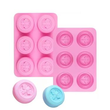 Imagem de Buttah Beanz Pacote com 2 moldes de sabonete de silicone, 6 cavidades redondas para sabonetes caseiros, barras de loção, bomba de banho, velas de cera de abelha, cera derretida, resina, chocolate e