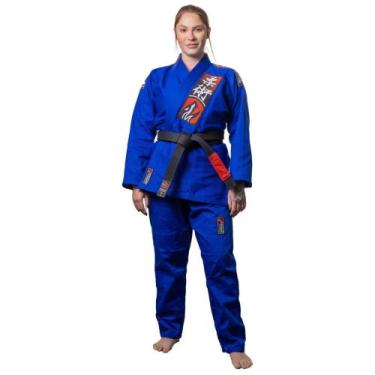 Imagem de Kimono Jiu JItsu Trançado Reforçado Choke Azul Naja Adulto Unissex Pro