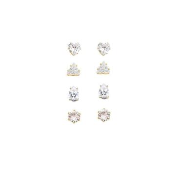 Imagem de Kit 4 Pares De Brincos Ponto De Luz Banhado Em Ouro 18k