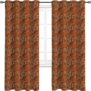 Imagem de Cortina blackout Paisley, design floral com estampa Paisley com folhas, para quarto, jardim de infância, sala de estar, L 132 x C 182 cm laranja verde