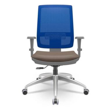 Imagem de Cadeira Brizza Diretor Grafite Tela Azul Assento Vinil Marrom Base Rel