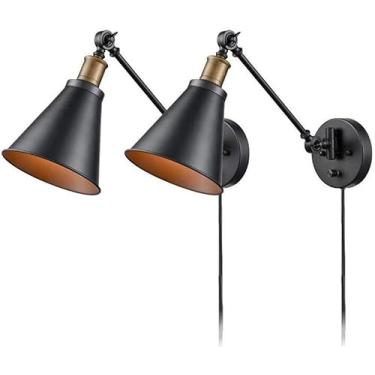 Imagem de Lâmpada De Parede De Braço Oscilante Regulável Cabo De Plug-in Industrial Wall Scoe, Preto D Tique Luz De Parede De Braço Oscilante De Latão Futiol Scoe, Luminárias De Quar, 2pack